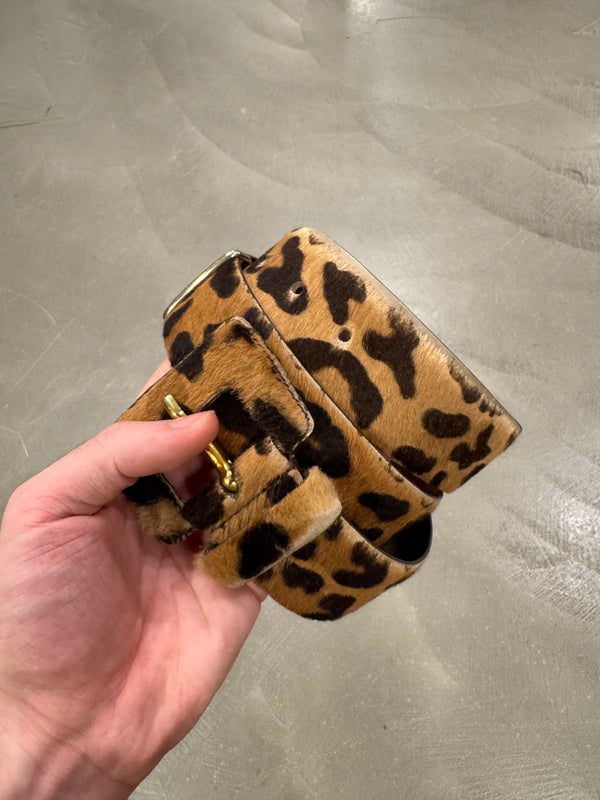 2000s Prada pony hair leopard belt