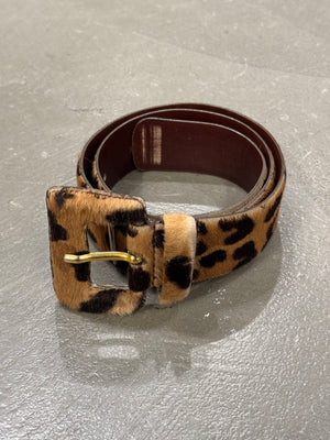 2000s Prada pony hair leopard belt