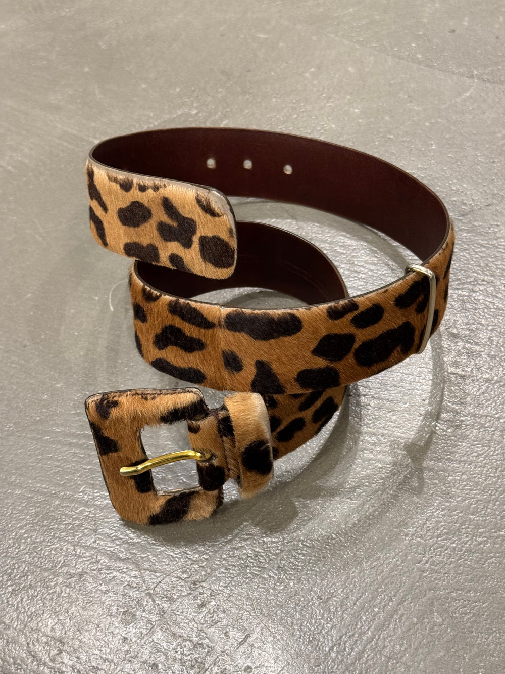 2000s Prada pony hair leopard belt