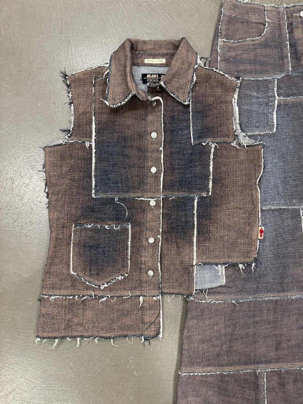 2000s Jean Paul Gaultier denim patchwork set (top + long skirt)