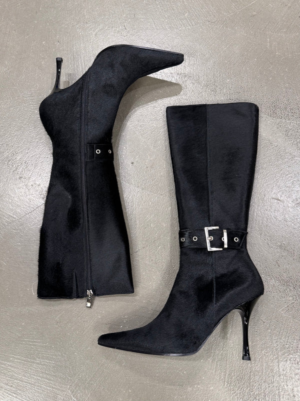 2000s Cavalli pony hair high heel boots