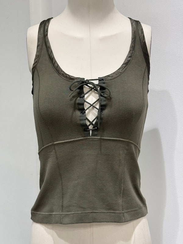2000s Prada sleeveless lace-up tank top