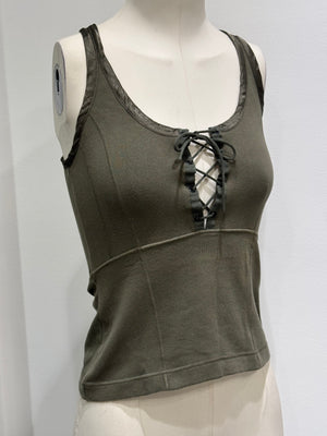 2000s Prada sleeveless lace-up tank top