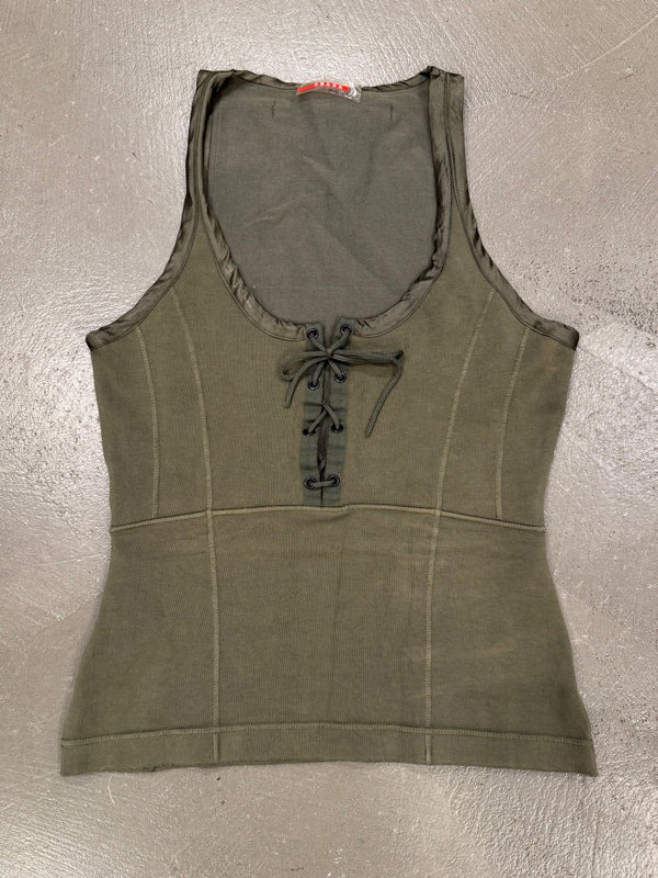 2000s Prada sleeveless lace-up tank top