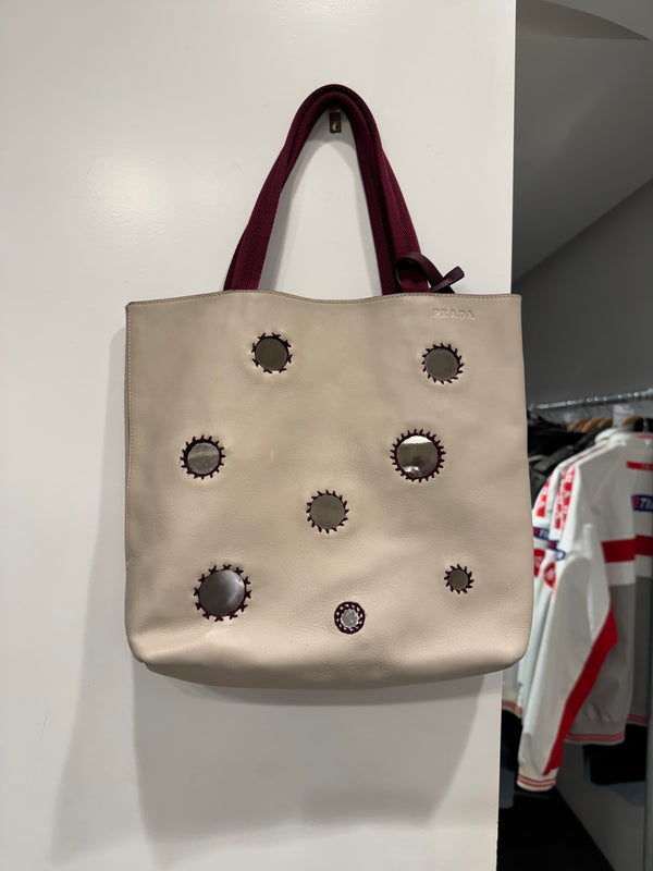1999 Prada silver mirror tote bag