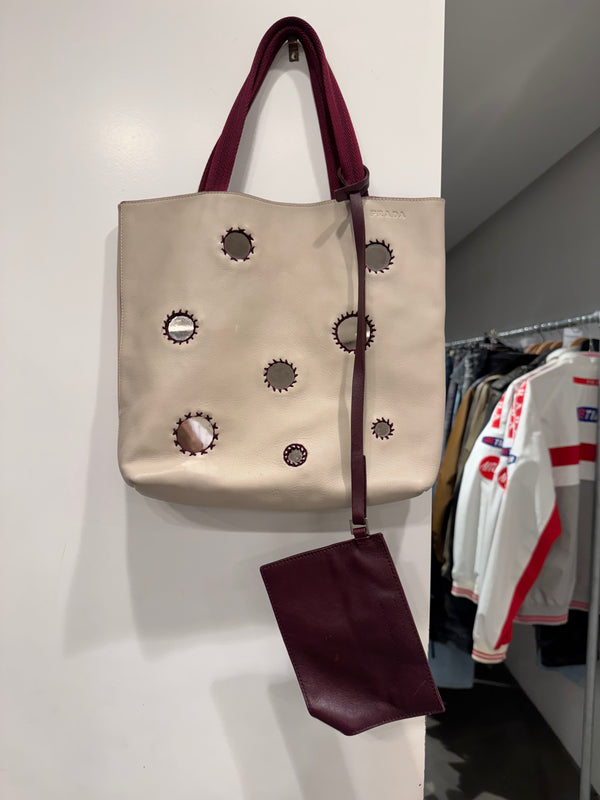 1999 Prada silver mirror tote bag