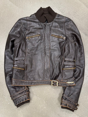 A/W2003 Versace brown buckle cropped leather jacket