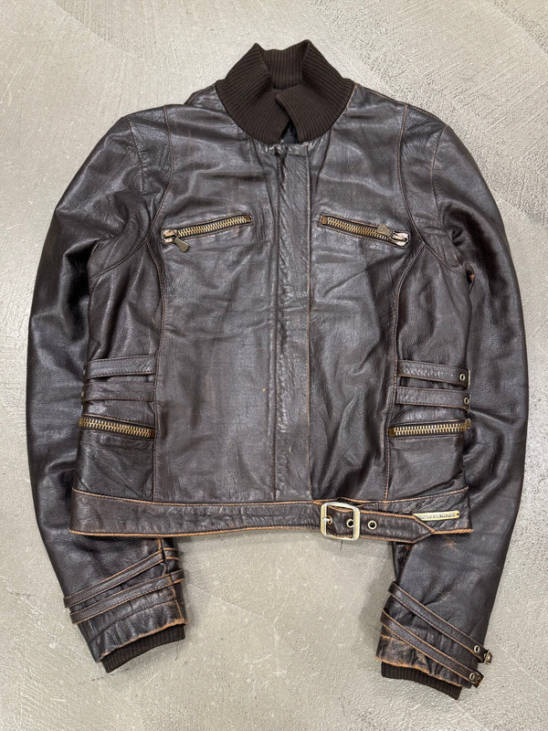 A/W2003 Versace brown buckle cropped leather jacket