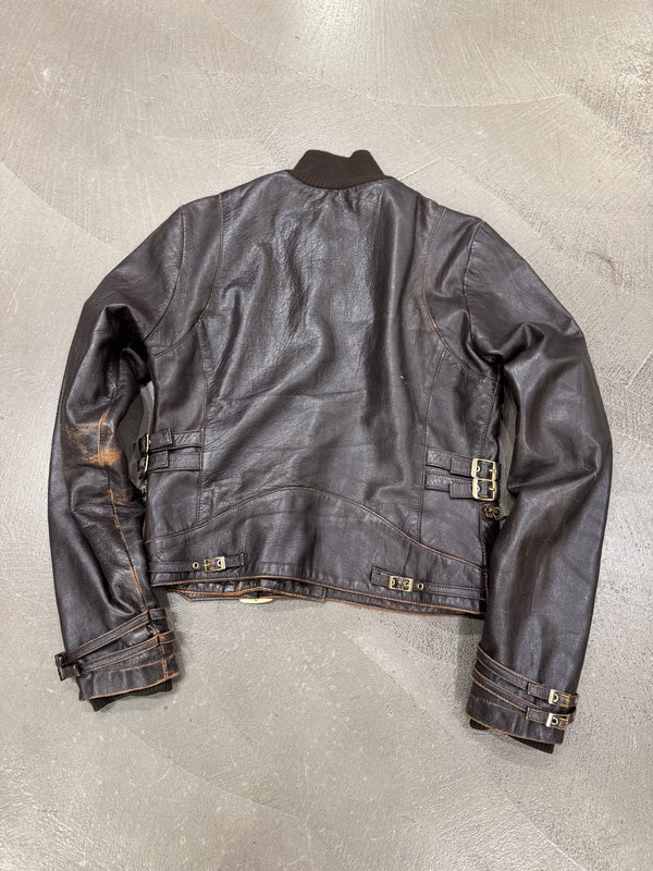 A/W2003 Versace brown buckle cropped leather jacket