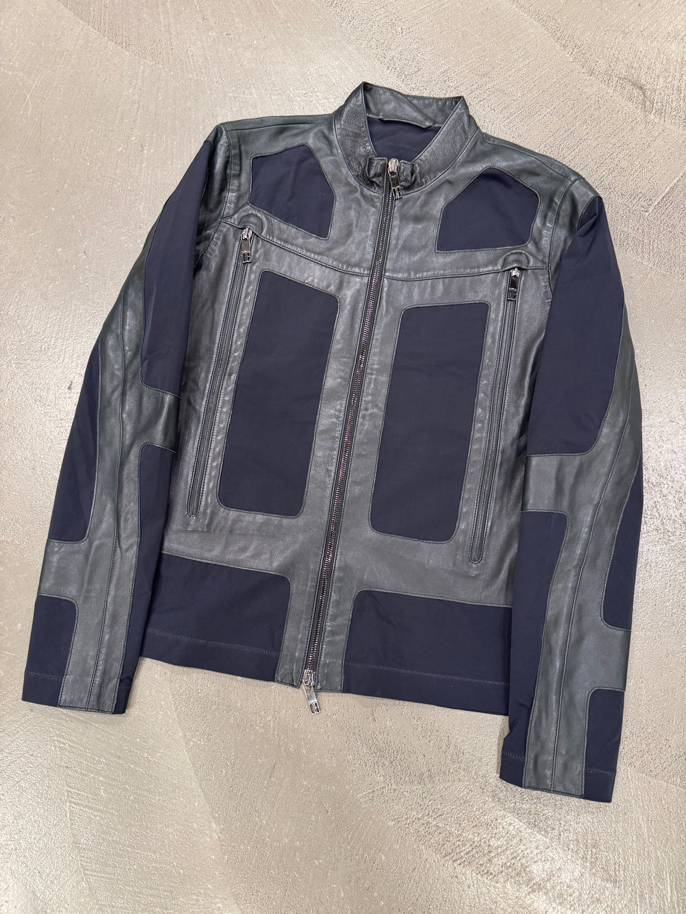 2000s Dirk Bikkembergs paneled moto leather jacket