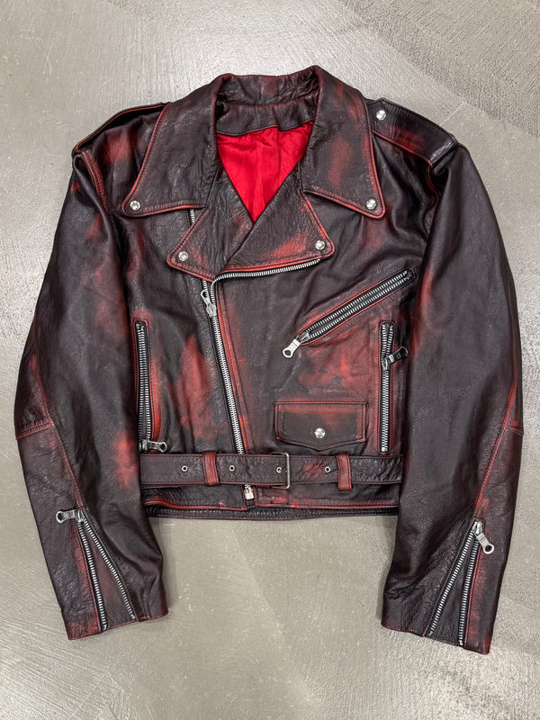 1980s Gianni Versace red-black distressed leather biker jacket
