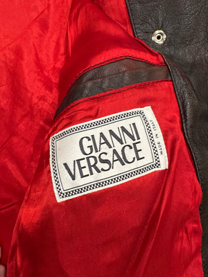 1980s Gianni Versace red-black distressed leather biker jacket