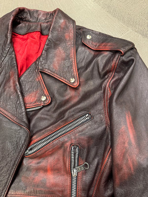 1980s Gianni Versace red-black distressed leather biker jacket