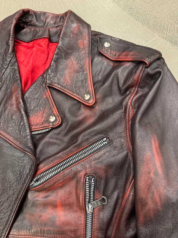 1980s Gianni Versace red-black distressed leather biker jacket