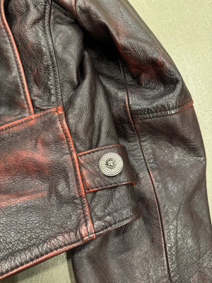 1980s Gianni Versace red-black distressed leather biker jacket