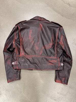 1980s Gianni Versace red-black distressed leather biker jacket
