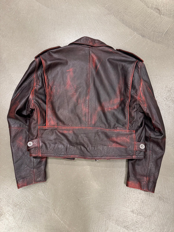1980s Gianni Versace red-black distressed leather biker jacket