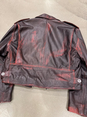 1980s Gianni Versace red-black distressed leather biker jacket