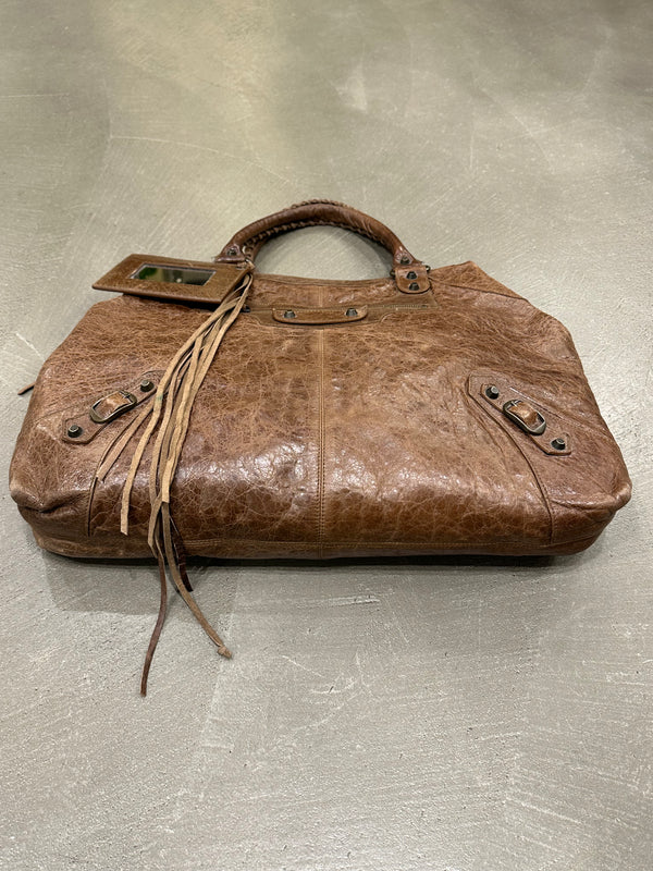 2000s Balenciaga "Work" distressed leather bag