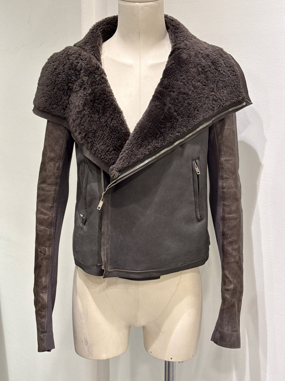 2010s Rick Owens leather shearling jacket