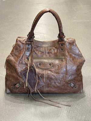 2000s Balenciaga "Work" distressed leather bag