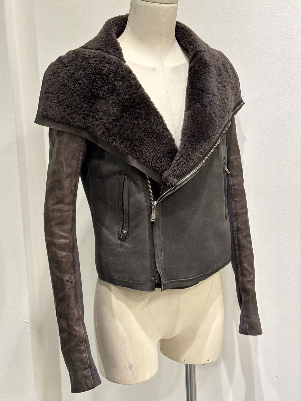 2010s Rick Owens leather shearling jacket