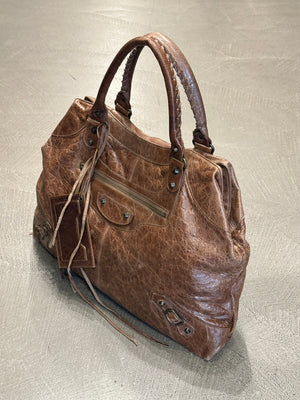 2000s Balenciaga "Work" distressed leather bag