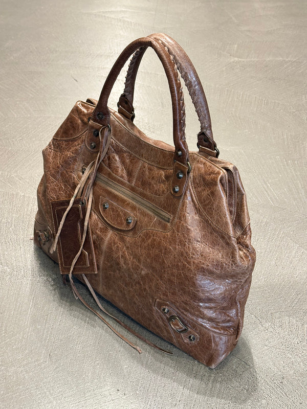 2000s Balenciaga "Work" distressed leather bag
