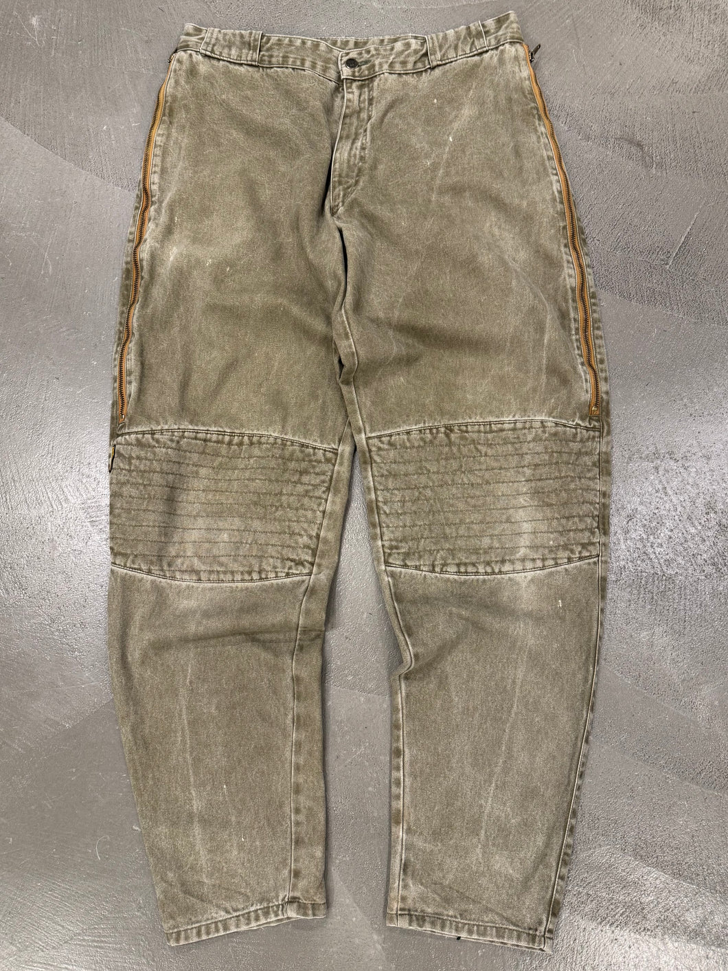 1980s Armani padded knee moto pants with hidden side-zip pockets
