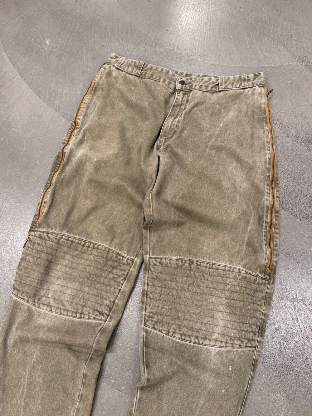1980s Armani padded knee moto pants with hidden side-zip pockets