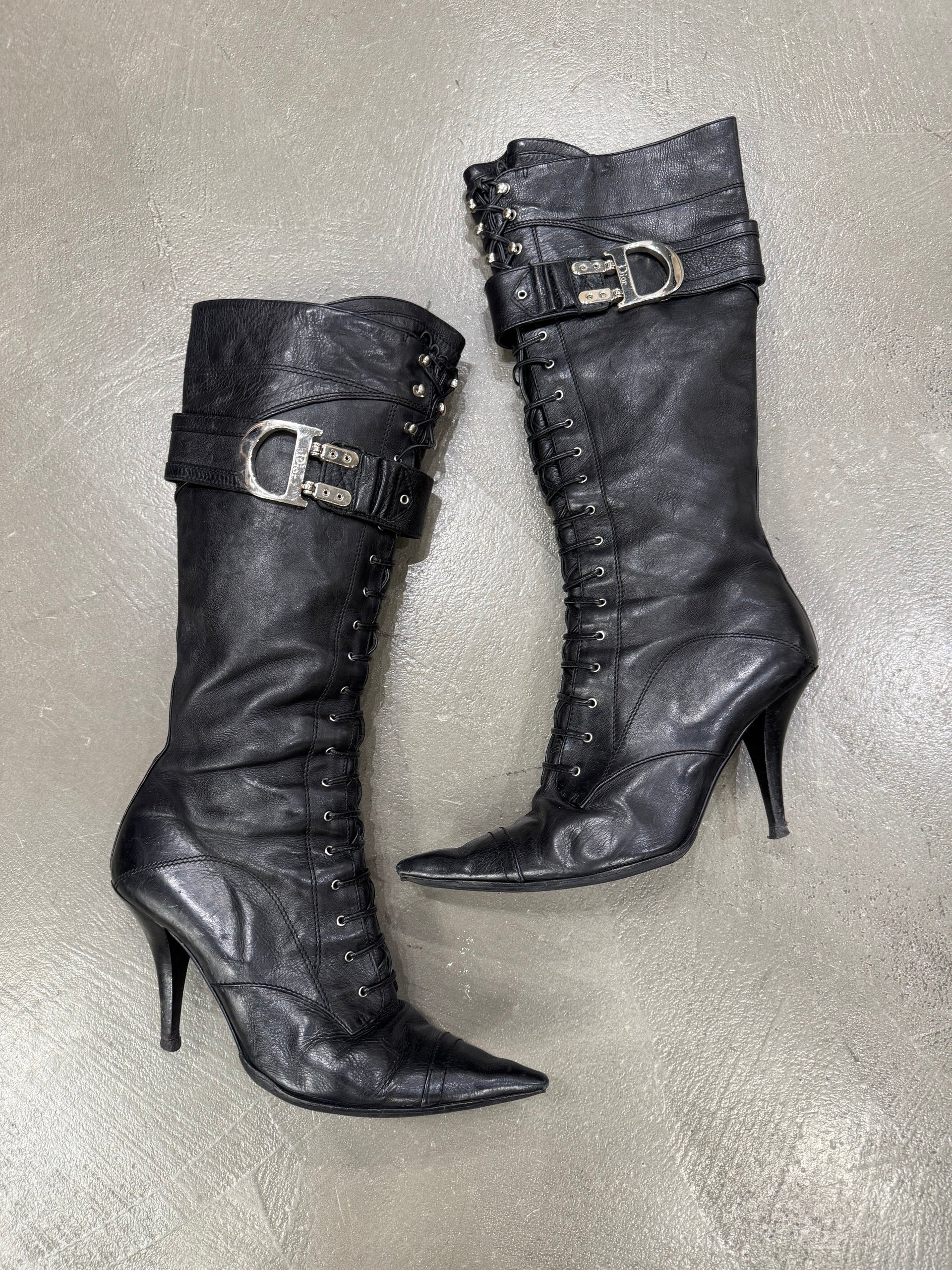 2000s Christian Dior by Galliano black lace-up boots