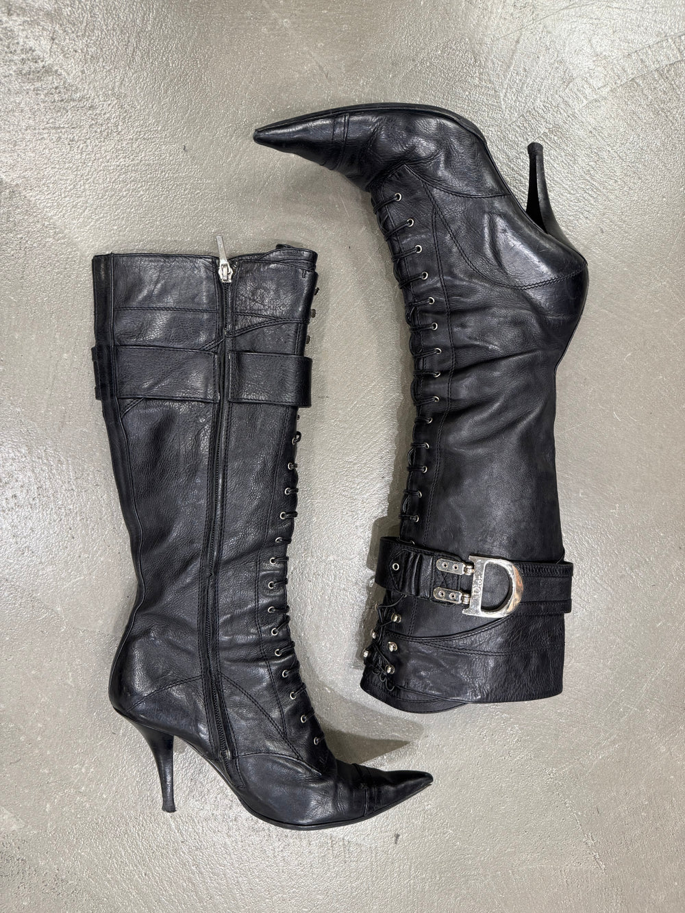 2000s Christian Dior by Galliano black lace-up boots