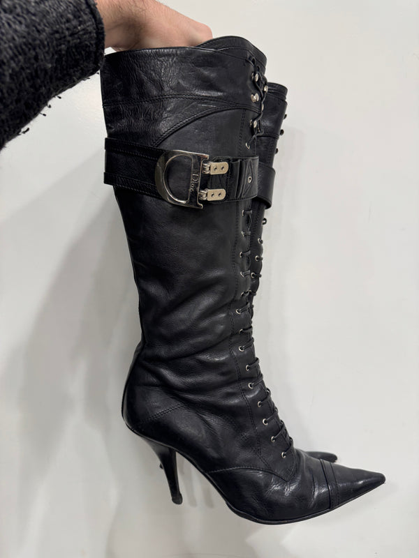 2000s Christian Dior by Galliano black lace-up boots