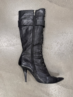 2000s Christian Dior by Galliano black lace-up boots