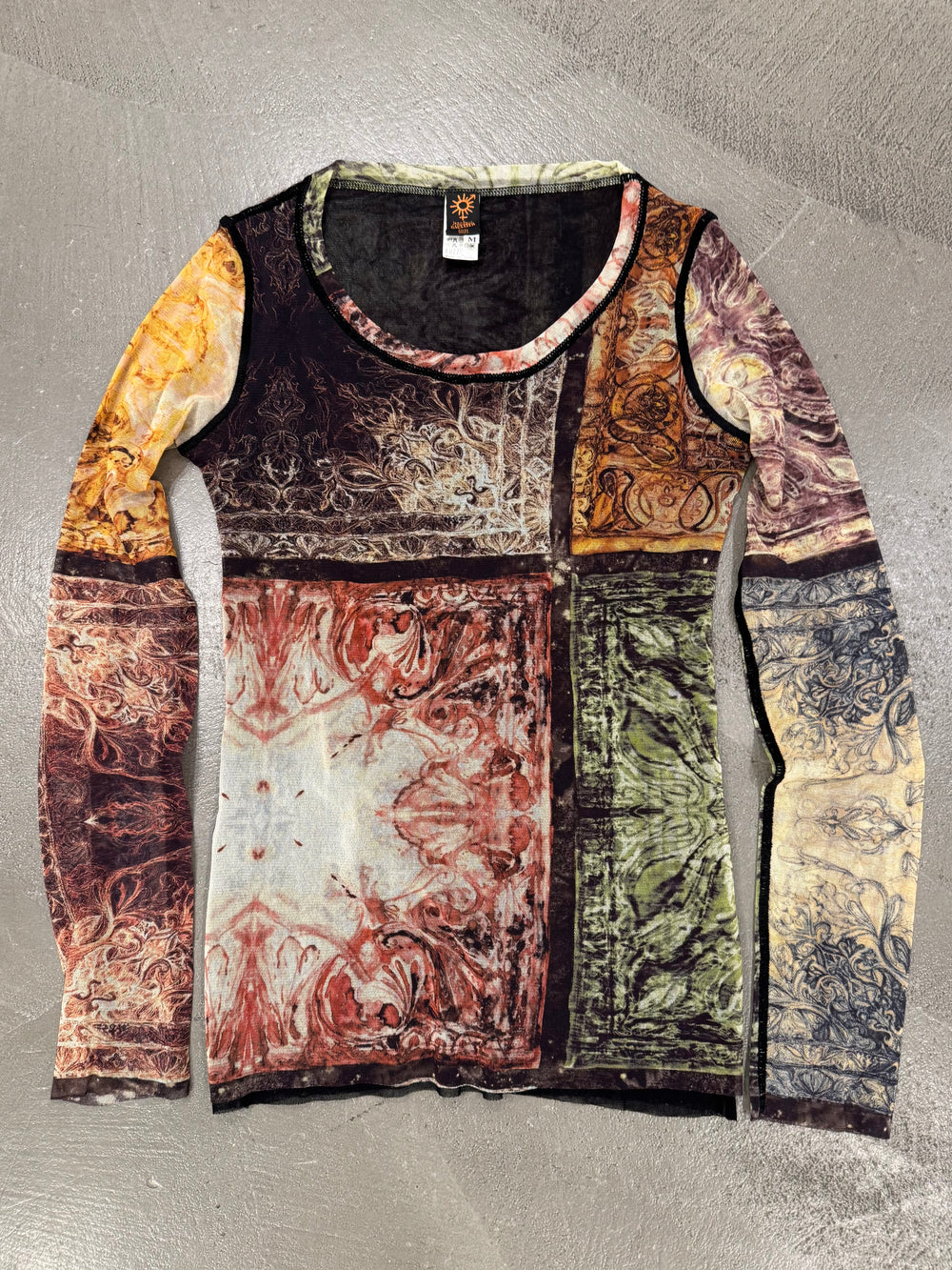 1990s Jean Paul Gaultier patchwork mosaic long sleeve mesh