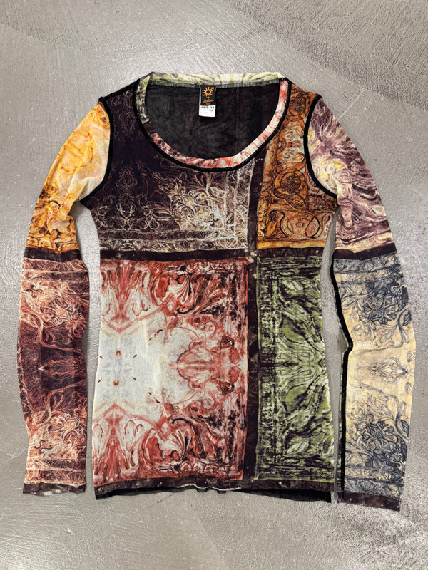 1990s Jean Paul Gaultier patchwork mosaic long sleeve mesh