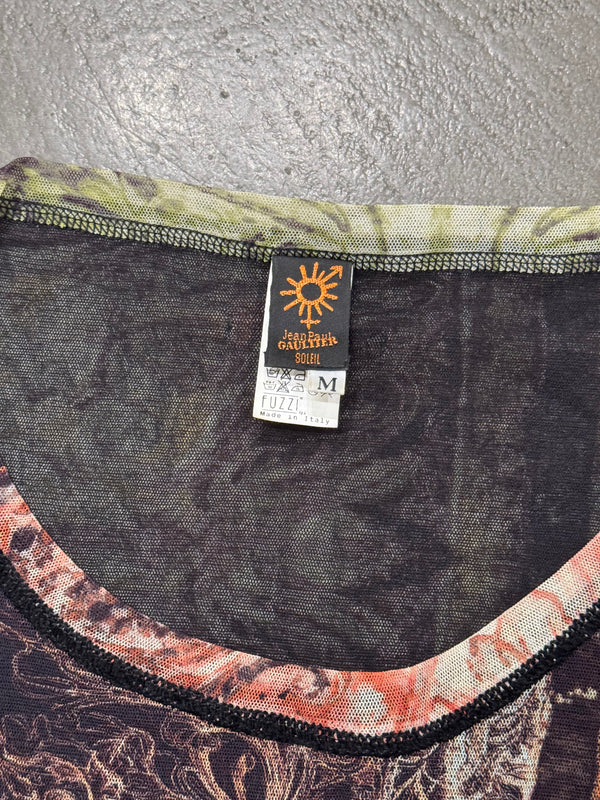 1990s Jean Paul Gaultier patchwork mosaic long sleeve mesh