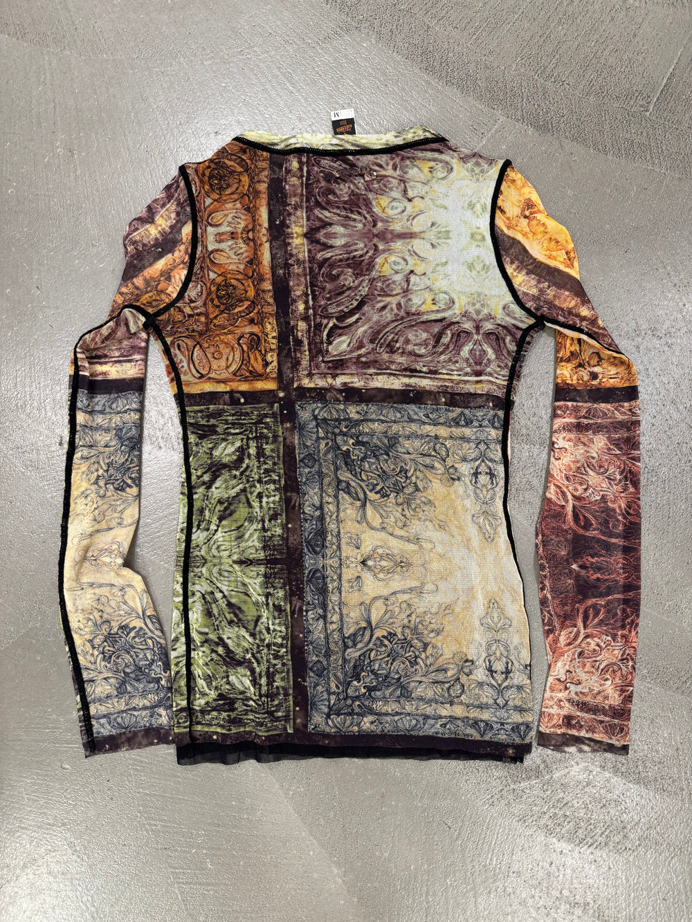1990s Jean Paul Gaultier patchwork mosaic long sleeve mesh