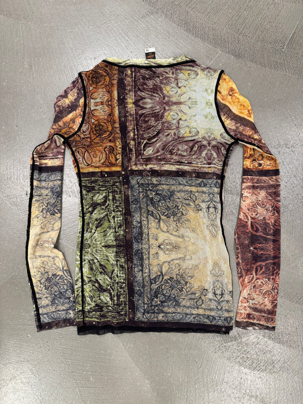 1990s Jean Paul Gaultier patchwork mosaic long sleeve mesh