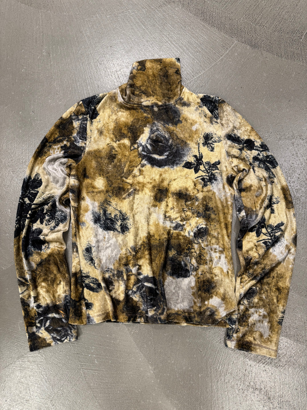 2000s Cavalli velour golden floral long sleeve top