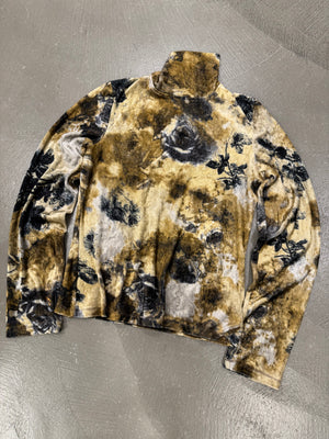 2000s Cavalli velour golden floral long sleeve top