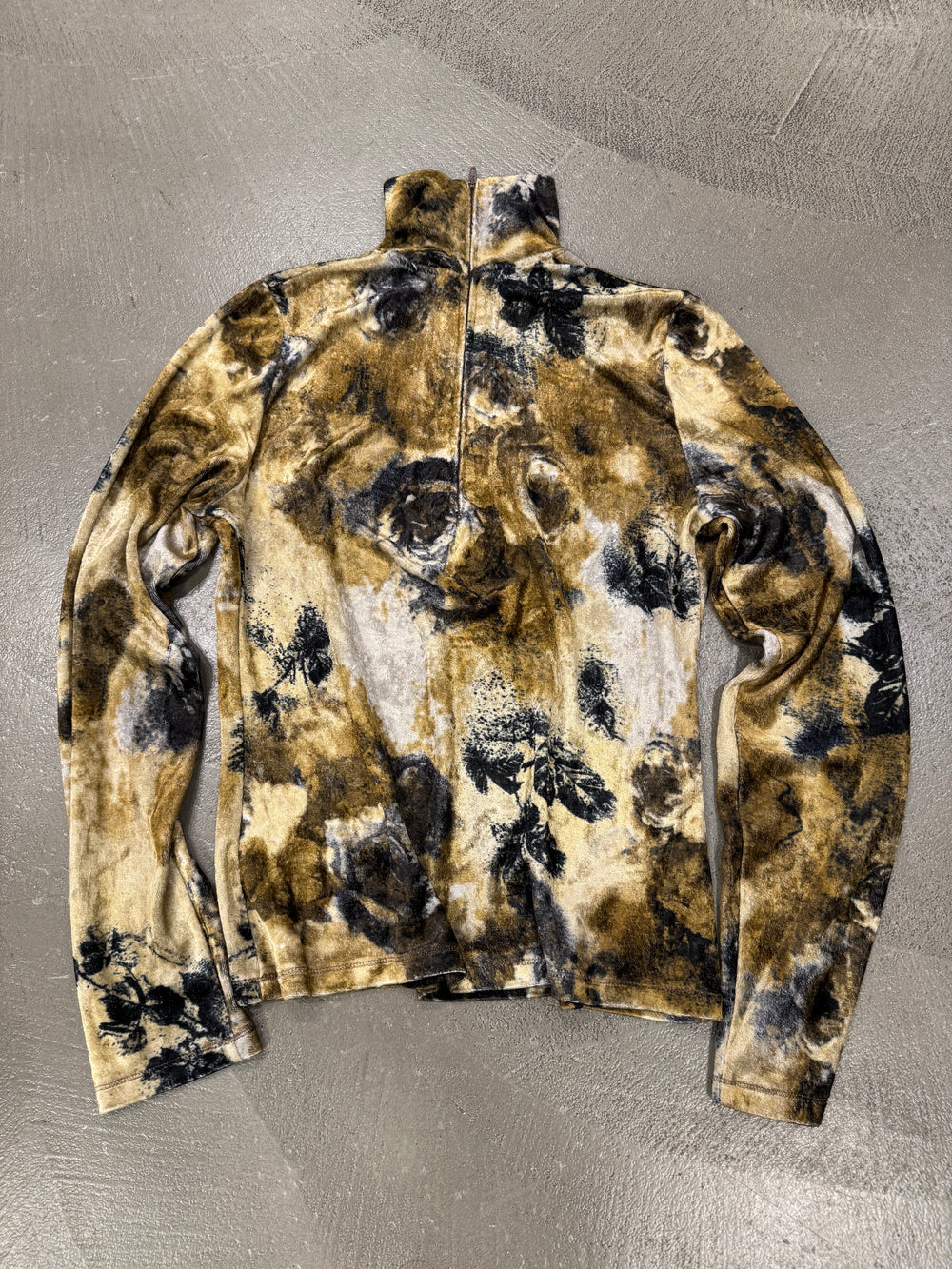 2000s Cavalli velour golden floral long sleeve top