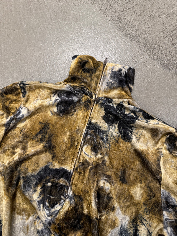 2000s Cavalli velour golden floral long sleeve top