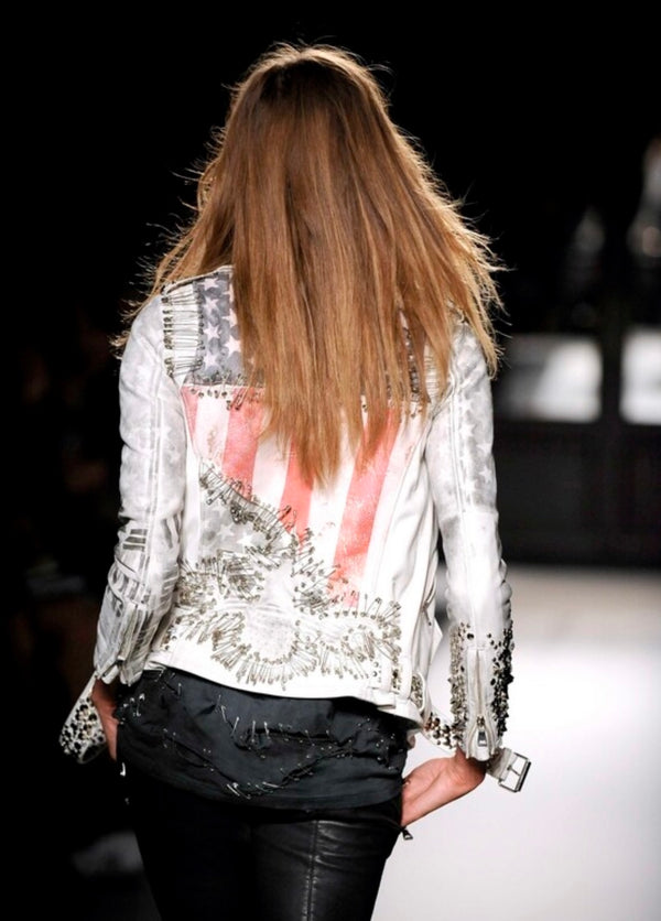 S/S2011 Balmain by Christopher Decarnin runwayflag safety pin leather jacket