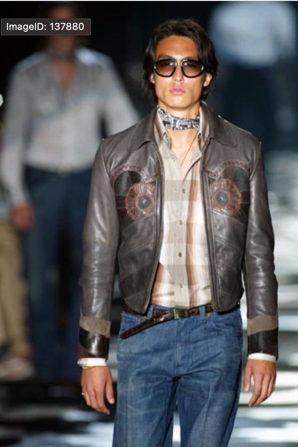 S/S2004 Gucci by Tom Ford runway western patchwork leather jacket