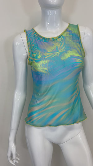 F/W 2000 Roberto Cavalli tiger sheer mesh tank top