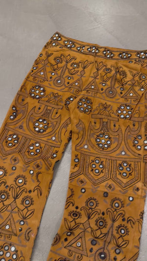 S/S2001 Dolce & Gabbana runway hand-embellished mirrors embroidered leather pants