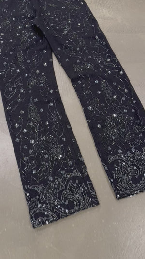 S/S 1999 Dolce Gabbana black wool beaded floral embellished pants