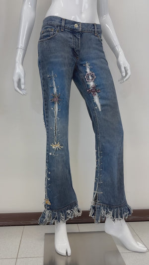 S/S 2001 Dolce & Gabbana safety pin punk jeans with broches