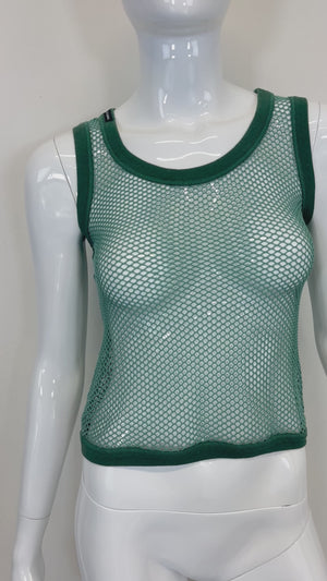 1990s D&G by Dolce & Gabbana green fishnet mesh tank top